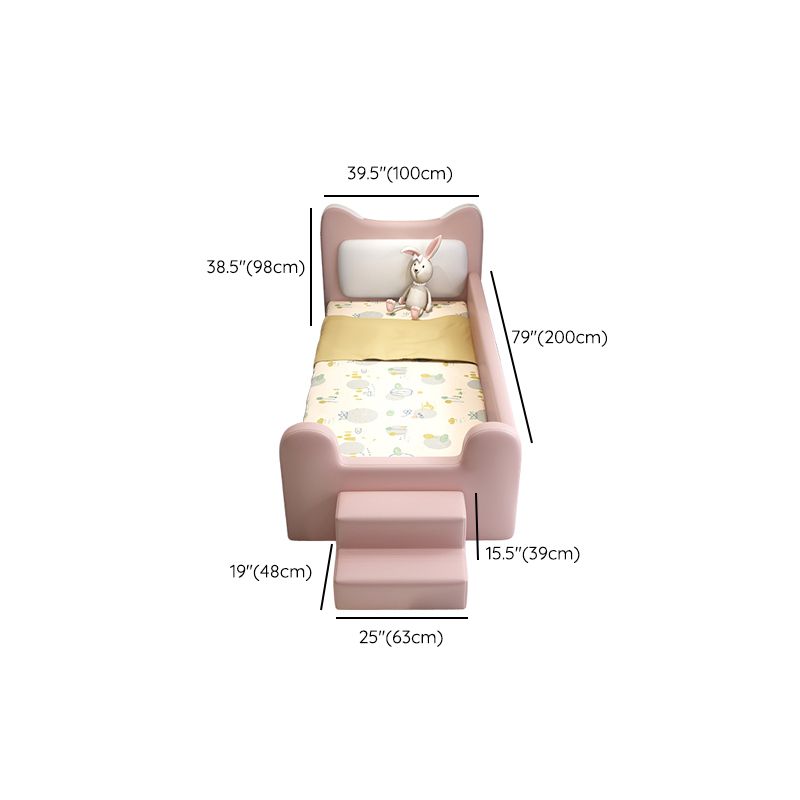 Genuine Leather Upholstered Kids Bed in Pink Modern Twin Bed with Mattress