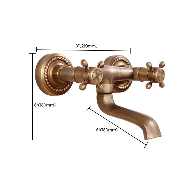 Traditional Wall Mounted Metal Tub Filler Double Handles Waterfall Tub Faucet Trim