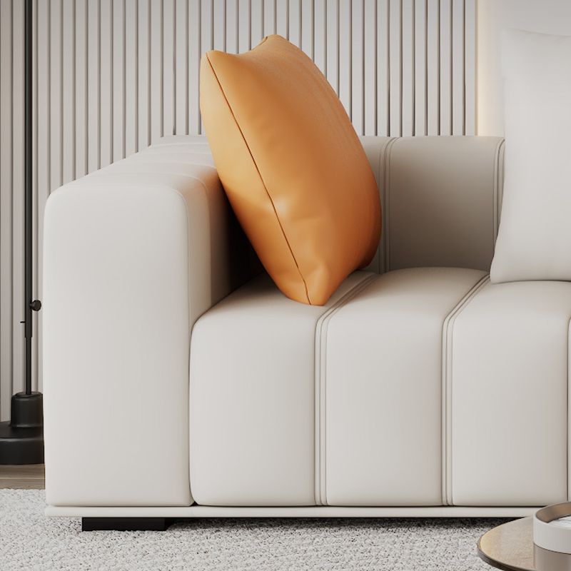 Genuine Leather Scandinavian Sofa Tuxedo Arm Sectional with Bolster Pillows