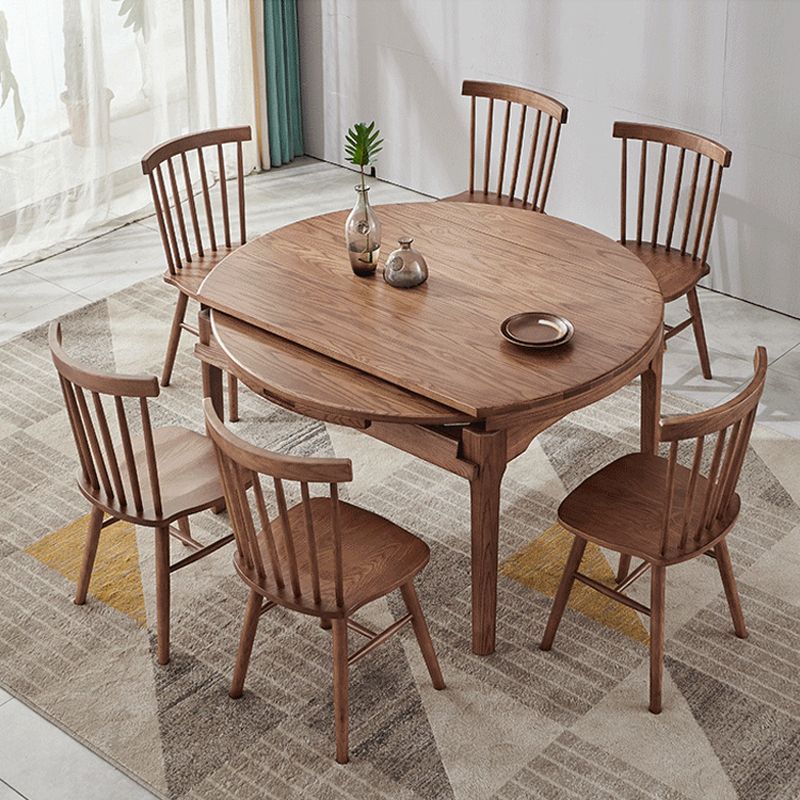 Mesa de comedor marrón de estilo moderno mesa redonda de comedor de madera maciza con 4 patas para sala de estar