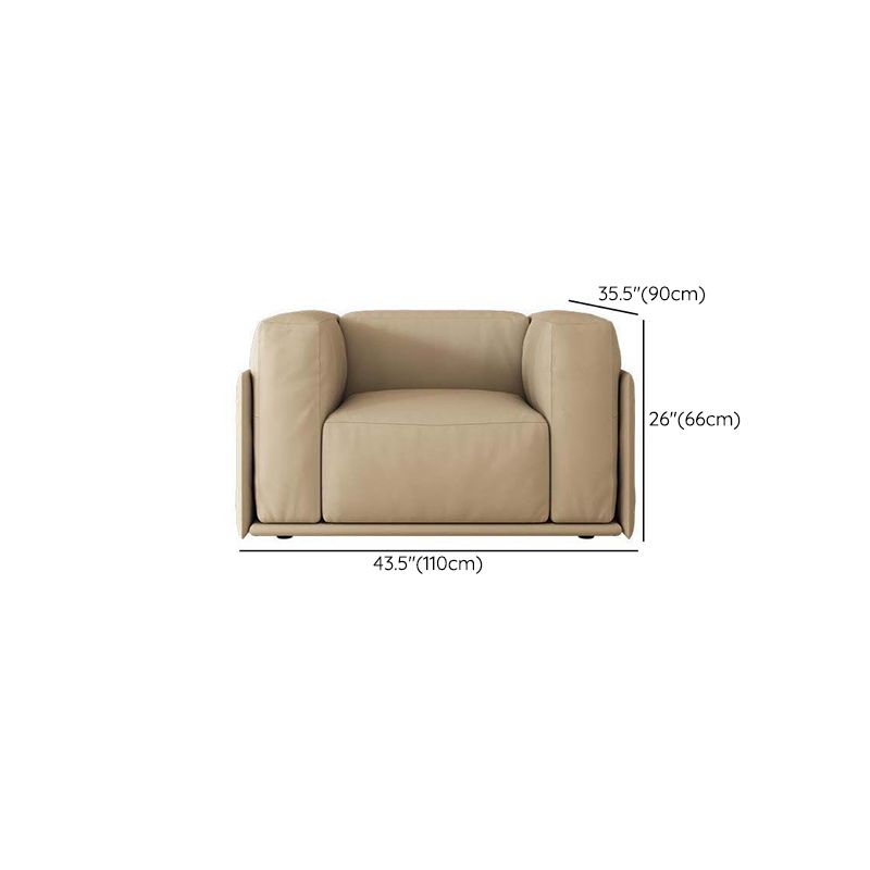 Tuxedo Arm Sofa Contemporary Faux Leather Cushions Settee in Light Brone