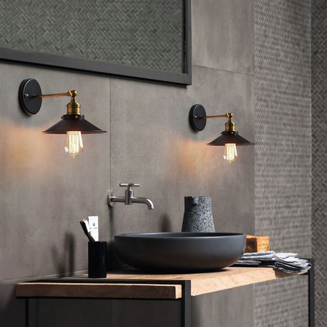 Lámpara de pared de la pared de cono industrial lámpara de metal de 1 luces de 1 luces en negro