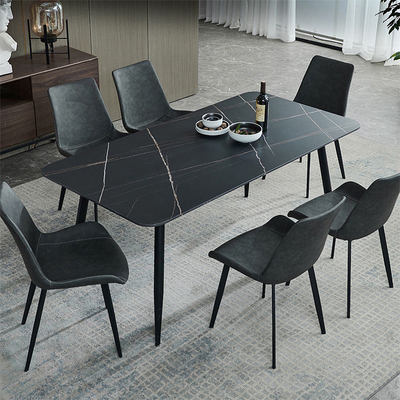 Rectangular Sintered Stone Dining Table Modern Furniture with 4 Legs in Matte Finish
