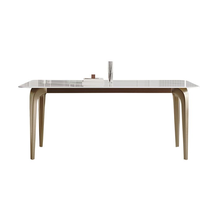 Modern Style Traditional Height Dining Set with Fixed Rectangle Shape Table and 4 Gold Legs Base