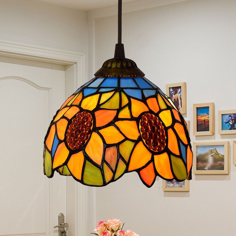 Shaded Pendant Light 1 Bulb Stained Art Glass Tiffany Suspension Light Fixture for Corridor