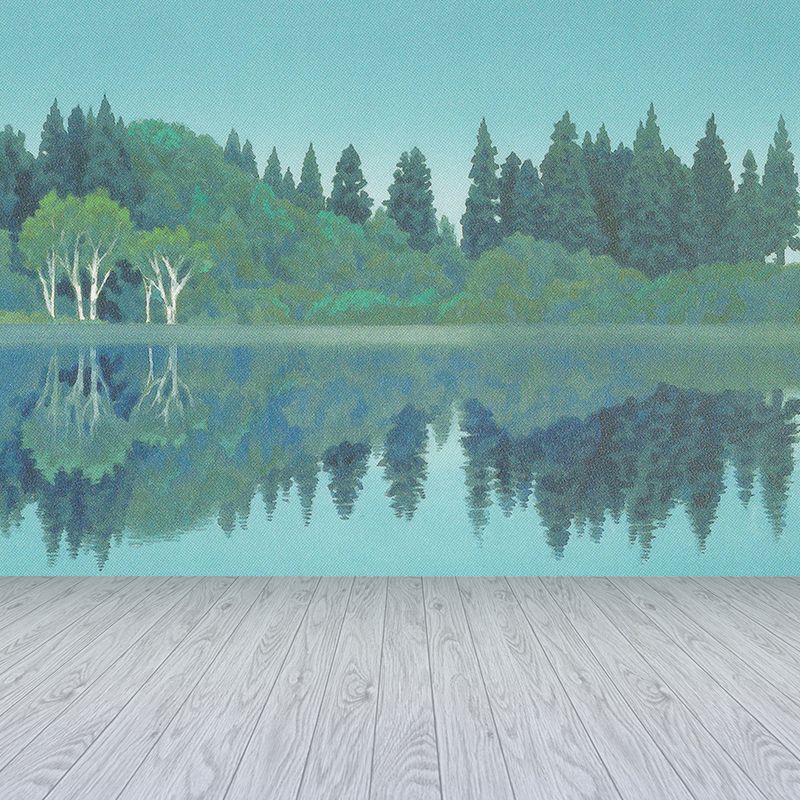 Blue Riverside Woodland Mural Wallpaper Botanical Contemporary Stain Resistant Wall Art