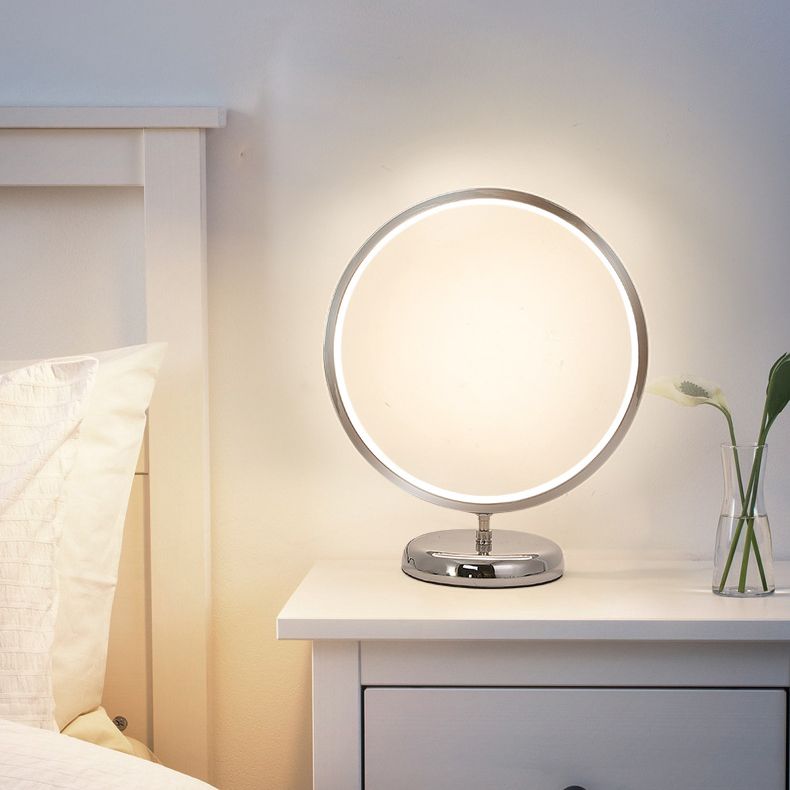 Chrome Ring Shaped Night Stand Lamp Simple Style Metal LED Table Light