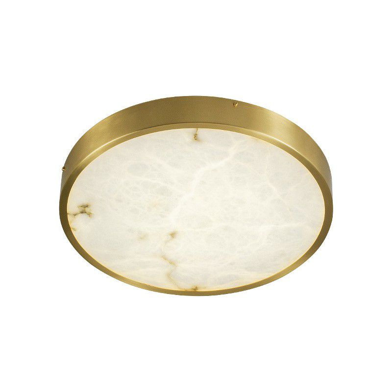 Postmodern Round LED Ceiling Light Marble Bedroom Flush Mount Light Fixture in Brass