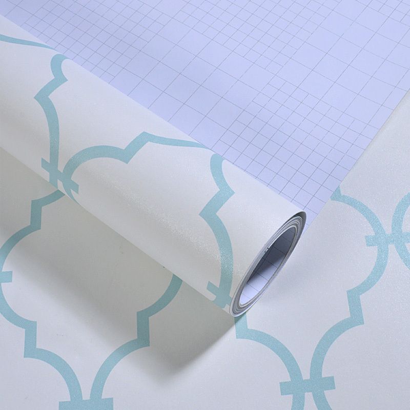 Blue Quatrefoil Adhesive Wallpaper Removable Contemporary Living Room Wall Decor