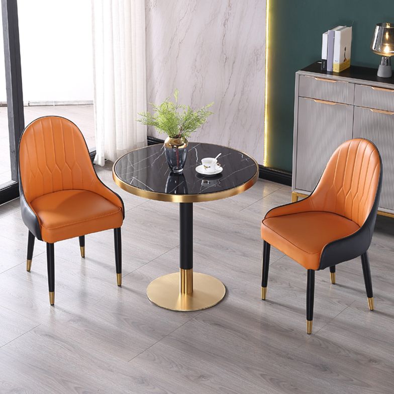 Stone Top Table Metal Traditional Luxury Round Dining Table with Pedestal Base