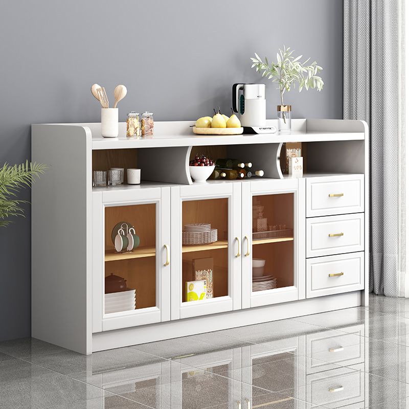 Modern Accent Cabinet with 3 Drawers and Bar Pulls Glass Doors