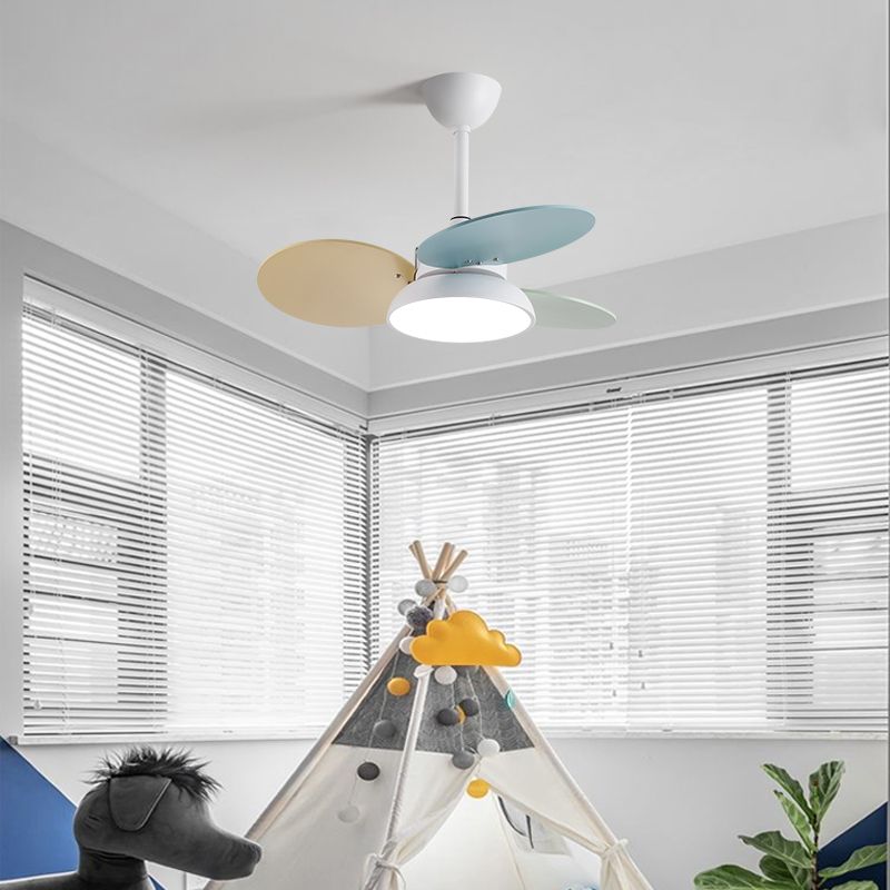 Macaron Style Hanging Fan Light LED Semi Flush Mount Ceiling Lamp