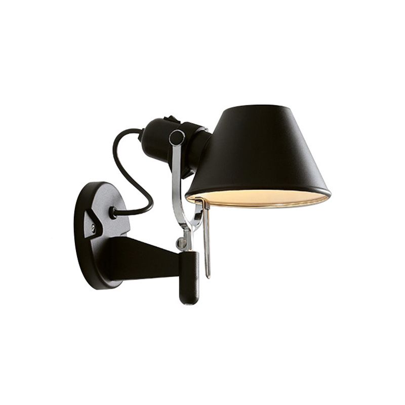 Metal Truncated Cone Task Wall Sconce Industrial Single Bedside Wall Mount Light with Adjustable Arm in Black/Silver
