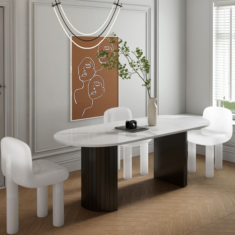 Metal Contemporary Double Pedestal Dining Table Sintered Stone Table for Dining Room
