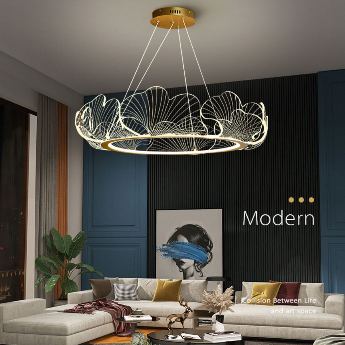 Luz de suspensión de anillo de oro de lámpara de araña de araña moderna para dormitorio de sala de estar