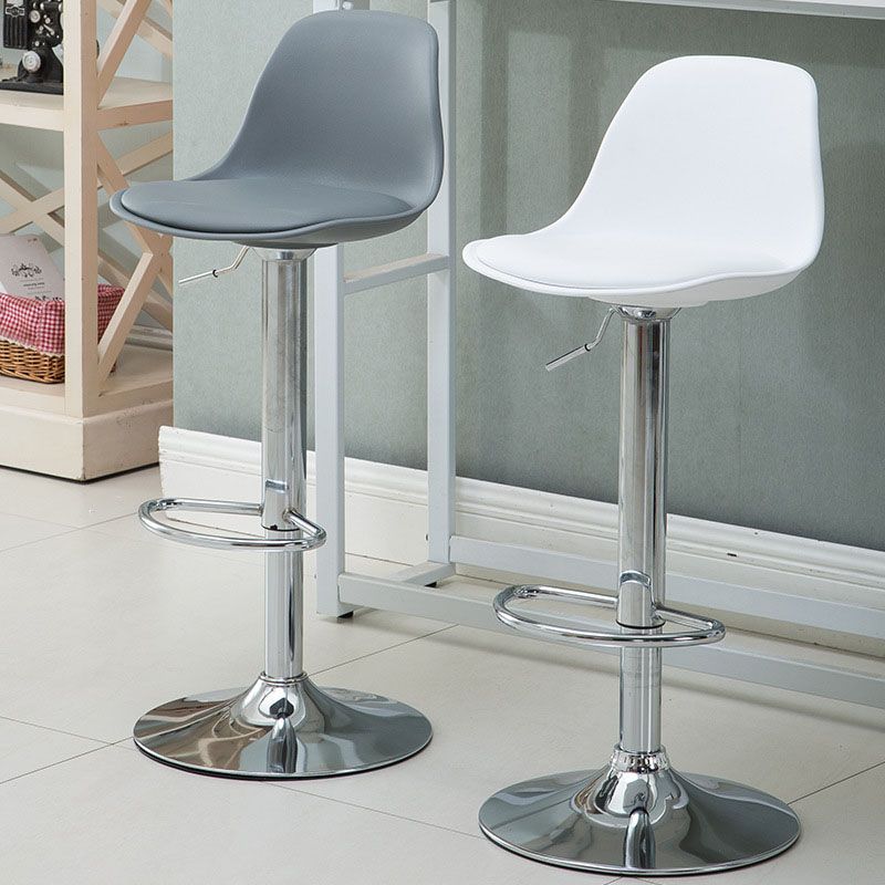 Contemporary Metal Barstool Low Back Faux Leather Cushion Footrest Stool