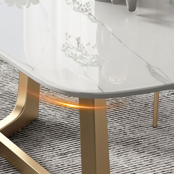 Zeitgenössischer Rechteck Esstisch Weiß gesinterte Steintisch mit goldener Basis