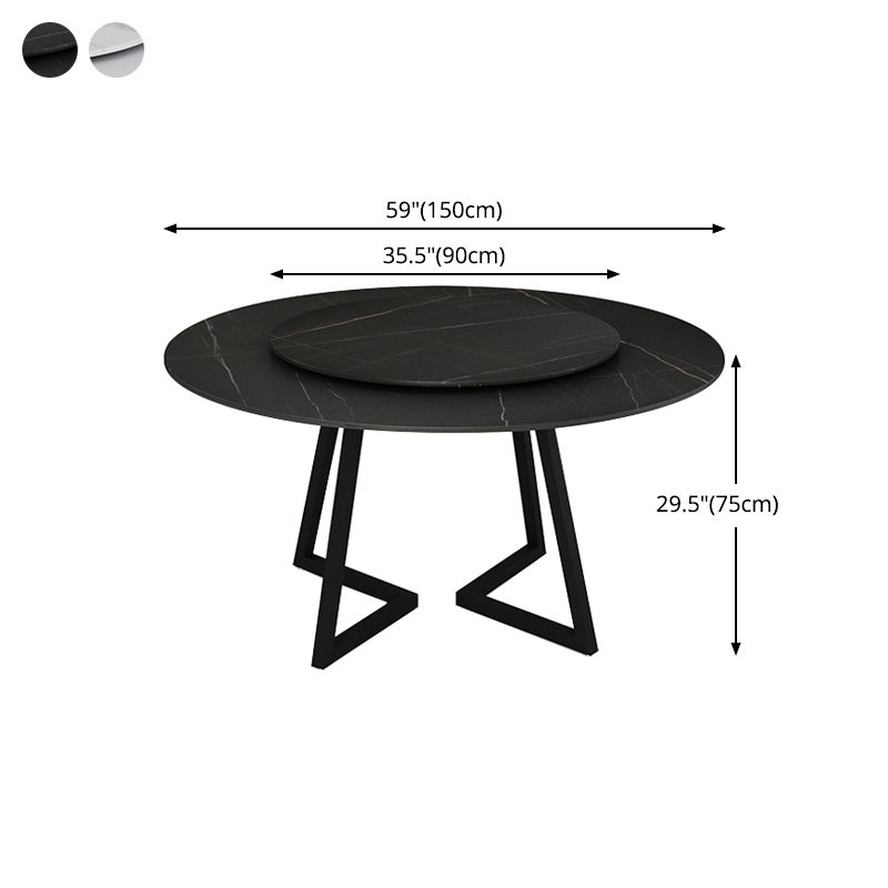 Mesa de comedor de piedra sinterizada Mesa de comedor moderna redonda con marco negro