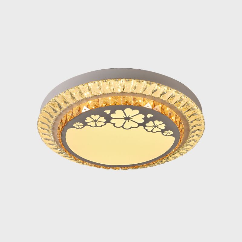 Modernist Round Ceiling Flush Mount Clear Cut Crystal LED Flush Light with Flower/Cube Pattern