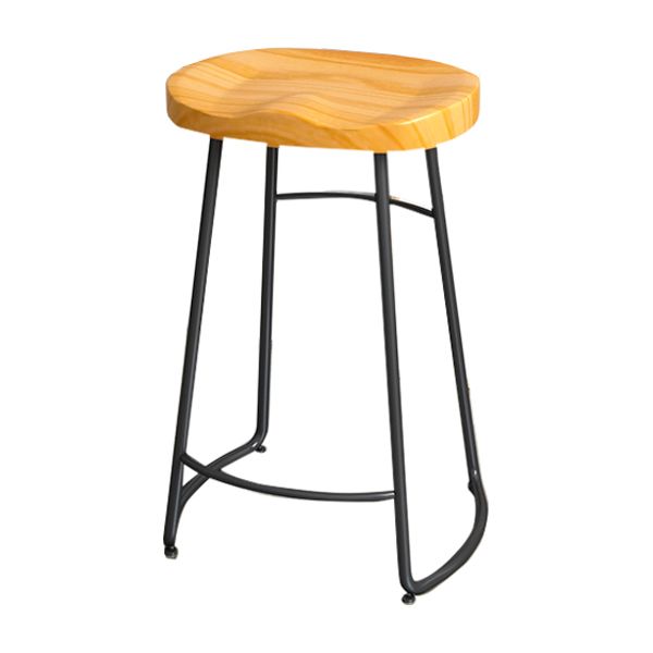 Solid Wood Backless Bar Chair Industrial Armless Metal Legs Bar Stool