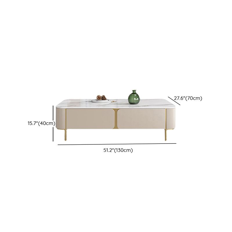 Contemporary Stone Single Coffee Table 4 Legs Coffee Cocktail Table with Storage Drawers