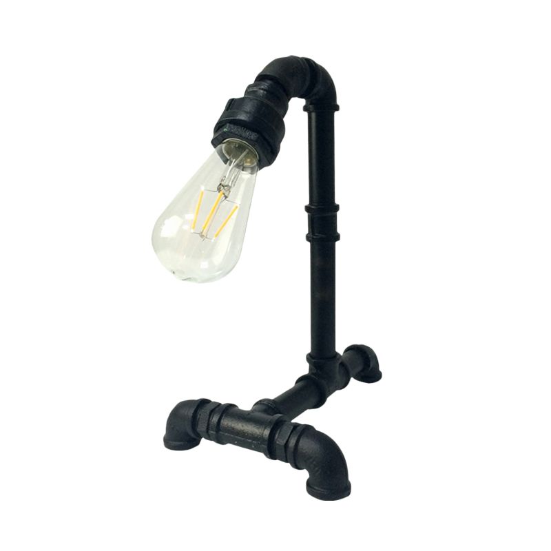 1 licht blootgestelde lamparm Nachttafel Licht Antiked roest/zwarte metalen plug in bureaubriek met pijpachtige basis