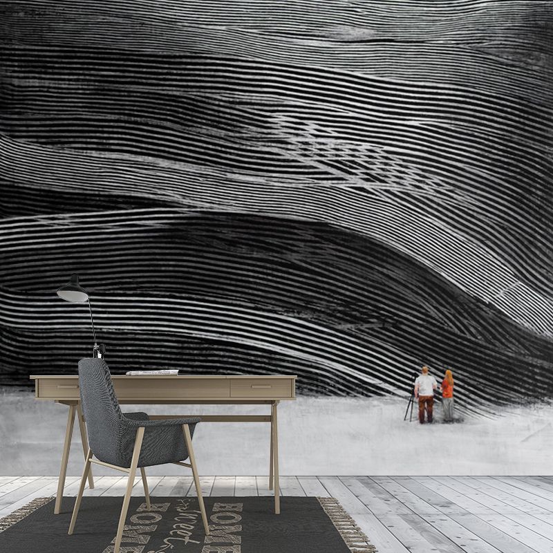 Modern Art Layered Wall Murals Black and Grey Abstract Wall Covering for Bedroom