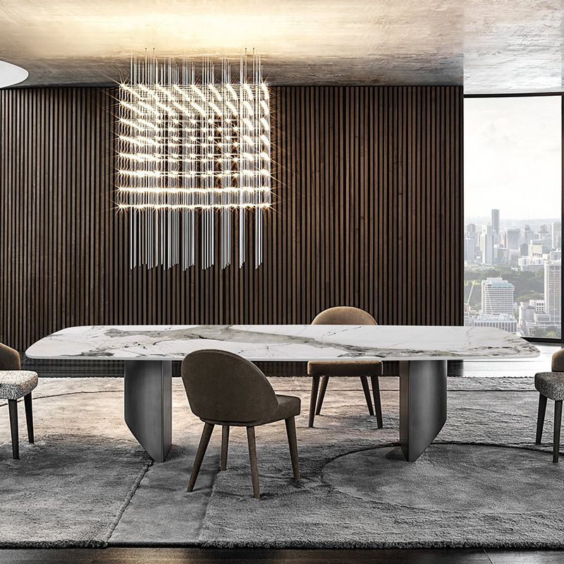 Mesa rectangular de lujo tradicional de metal, mesa de comedor de piedra sinterizada para comedor