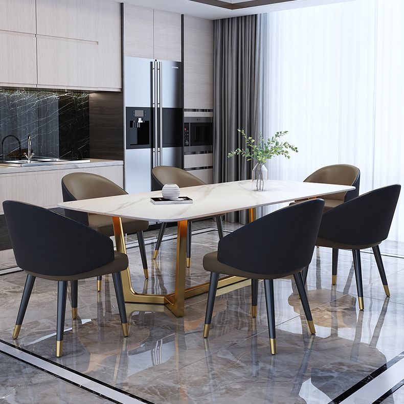 Rectangle Shape Glam Dining Table White Fixed Table with Sintered Stone