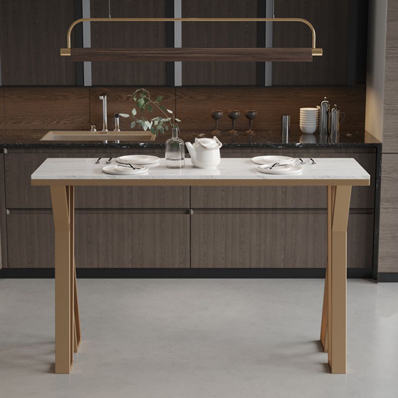 Glam Bar-height Table White Rectangular Pub Table with Gold Base