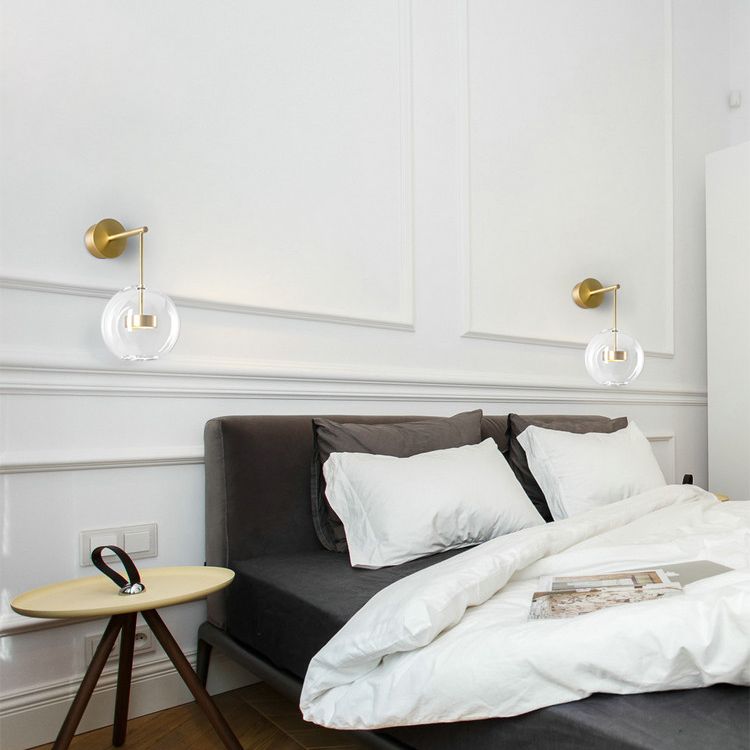 Modern Glass Wall Light Globe Shape 14.5" High Wall Sconce in Gold for Bedroom