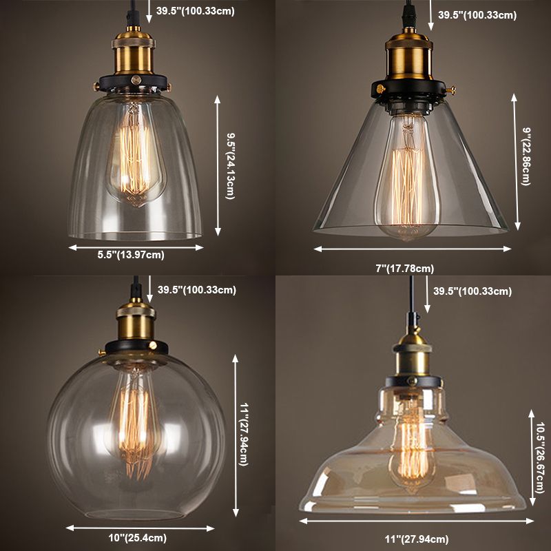 Luce a sospensione a sospensione in metallo a 1 luce, lampade industriali in vetro trasparente