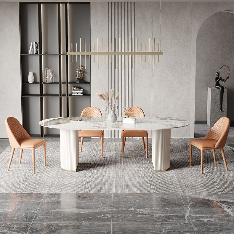 Glam Sintered Stone Table Dining Oval Table with Metal Legs for Home Use
