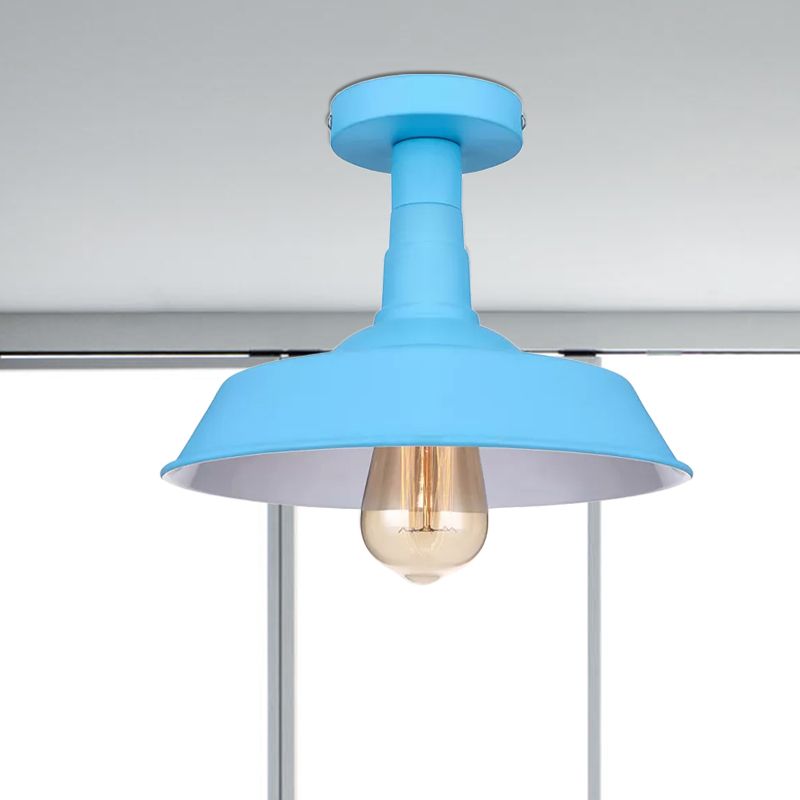Lámpara de techo de metal con 1 luz de montaje semiempotrado de estilo vintage en azul/verde para pasillo