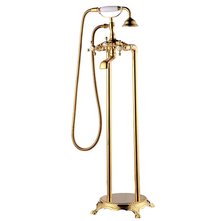 Traditional Floor Mounted Copper Freestanding Tub Filler Spray Gun Tub Filler Trim
