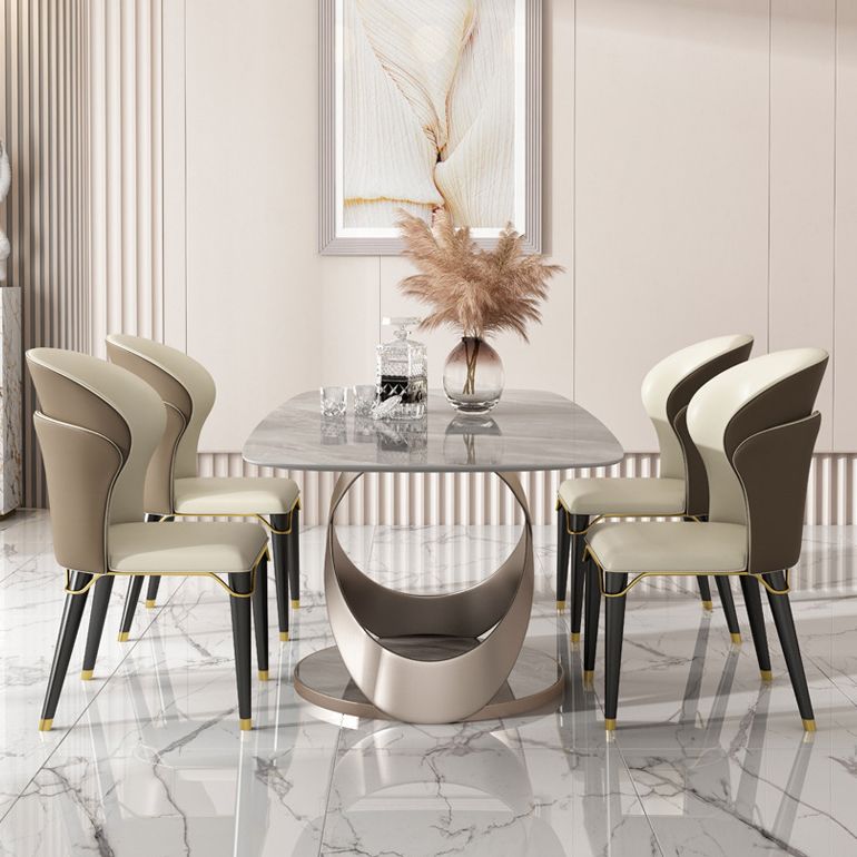 Dining Room Set Contemporary Sintered Stone Dining Table Rectangular Dining Table with Metal Base