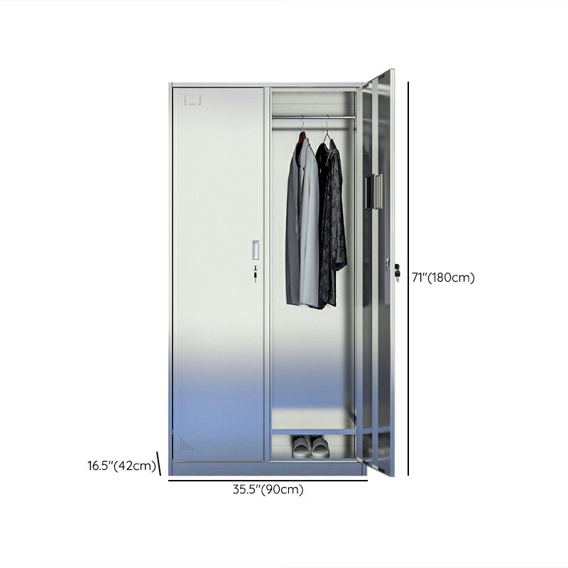 Silver Storage Cabinet with Hinged Doors Contemporary Steel Indoor Cabinet