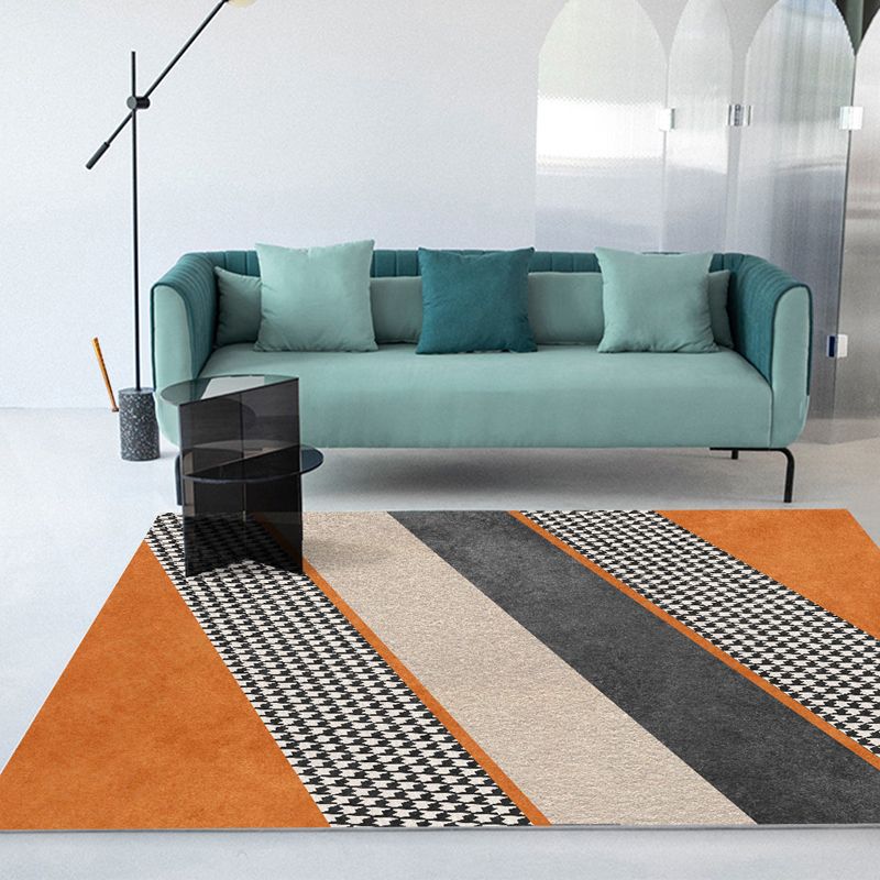 Chic Modern Area Rug Orange Geometric Print Area Carpet Polyester Stain Resistant Rug for Home Decor