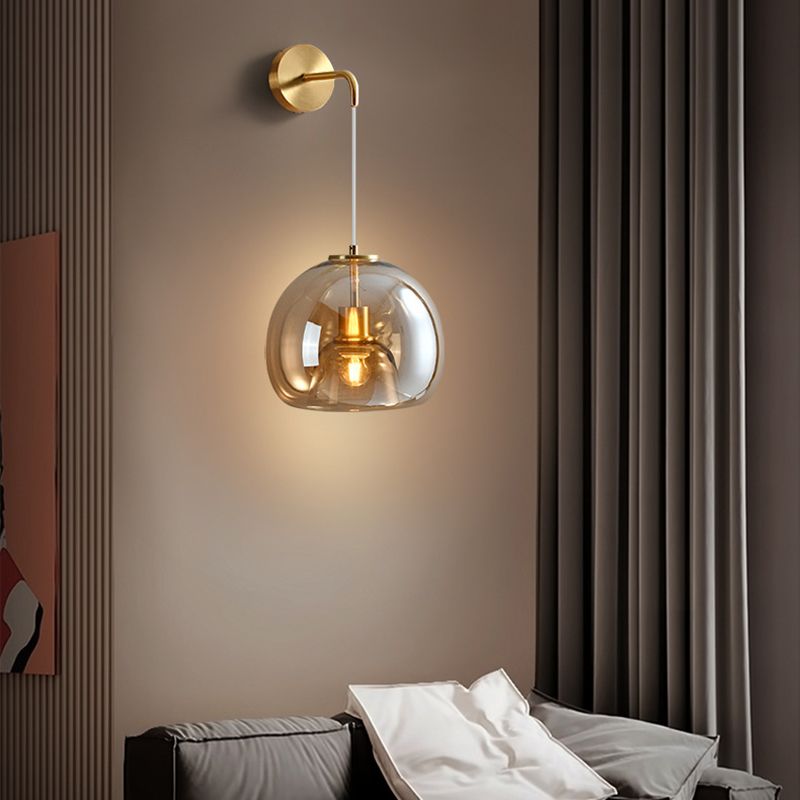 1 - Light Wall Light Solid Brass Wall Sconce with Dome Glass Shade in Gold / Black