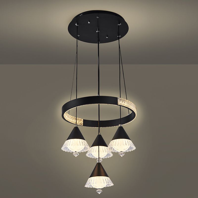 Ciondolo a cluster circolare nero moderno lampada a sospensione a LED a 5 luci a 5 luci per sala da pranzo