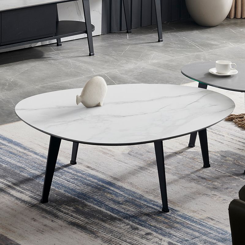 Contemporary White/Grey Free Shape Coffee Table with Metal Base
