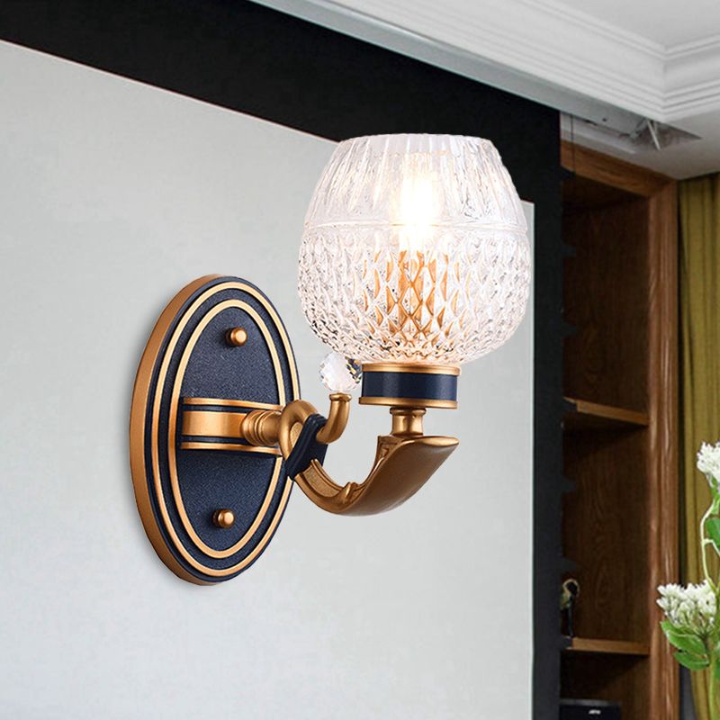 Traditionalist Bowl Wall Sconce Light 1/2 Bulbs Lattice Glass LED Wall Mounted Lamp in Brass for Bedroom
