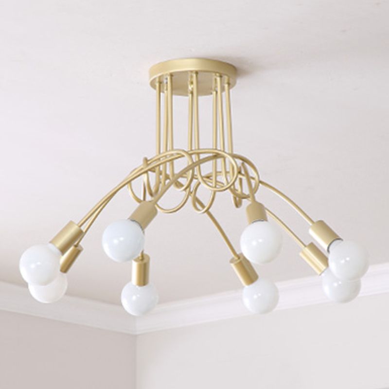 Exposed Bulb Radial Semi Flush Mount in Industrial Creative Style Wrought Iron Ceiling Light