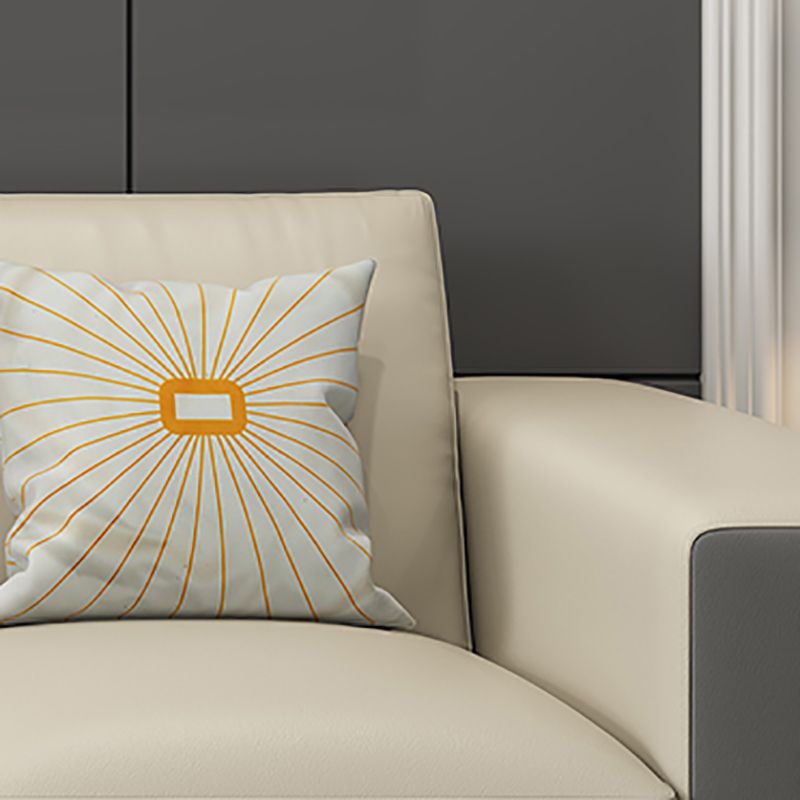 Glam Style Square Tufted Sofa Leather Sofa in Off-White for Living Room