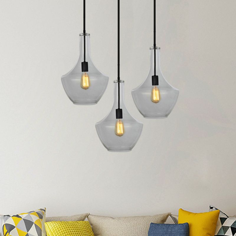 Lámpara colgante de vidrio transparente de 10.5 "/12"/14 "de ancho Lámpara de vidrio transparente 1 Luz de colgante colgante negro para sala de estar para sala de estar