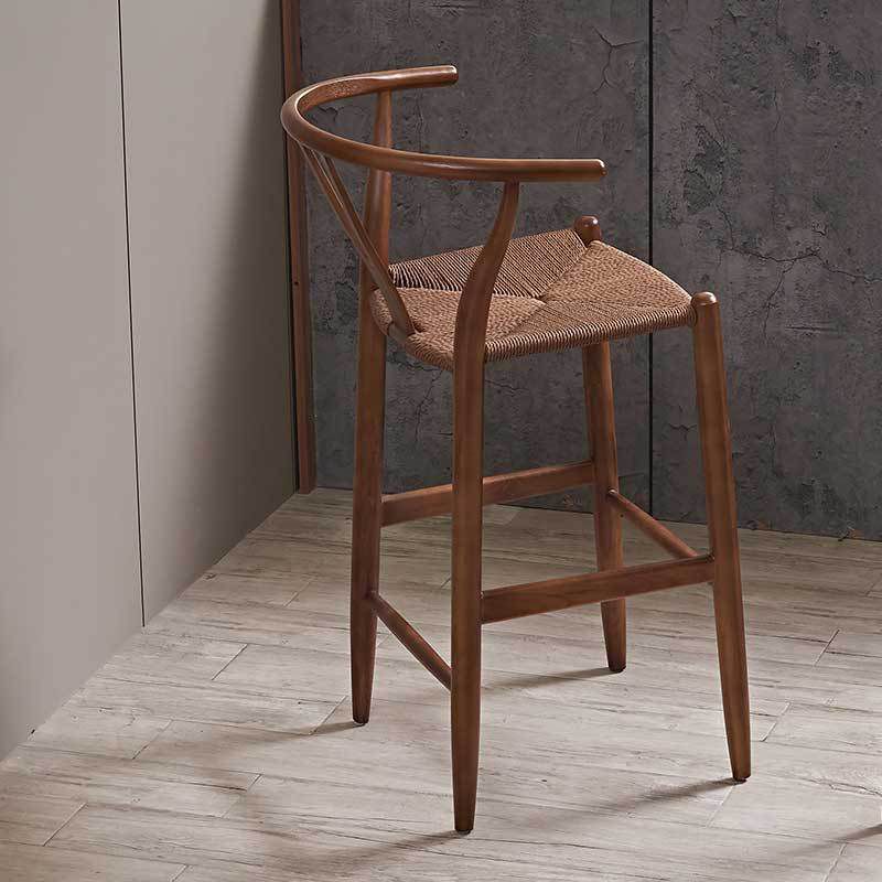Industrial Low Back Dining Stool Solid Wood Bar Stool with Footrest