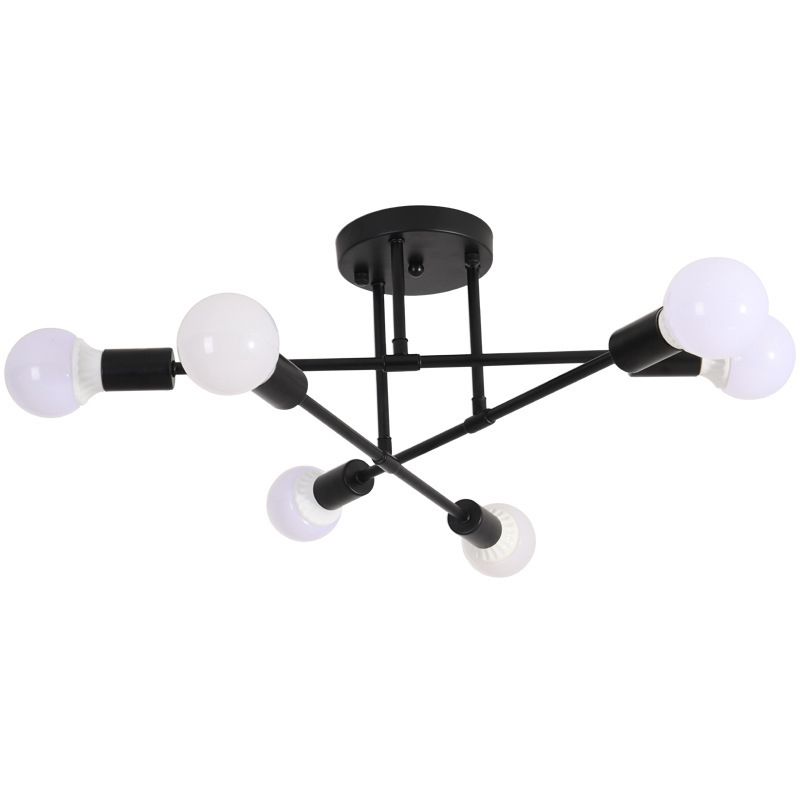Radial 6-Light Semi Flush Mount in Modern Creative Style Bare Bulb Ceiling Light