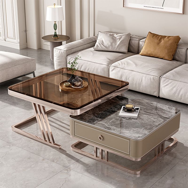 Slate Square Coffee Table Frame 2 Nesting Coffee Table Set for Living Room