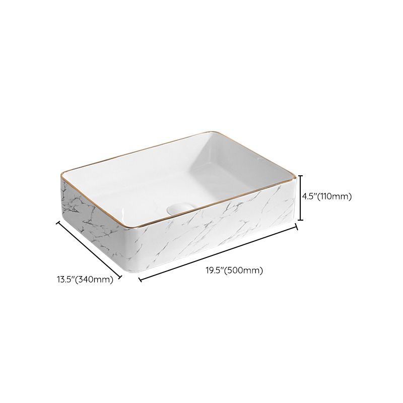 Contemporary Bathroom Sink Pop-Up Drain Porcelain Rectangular Vessel Bathroom Sink