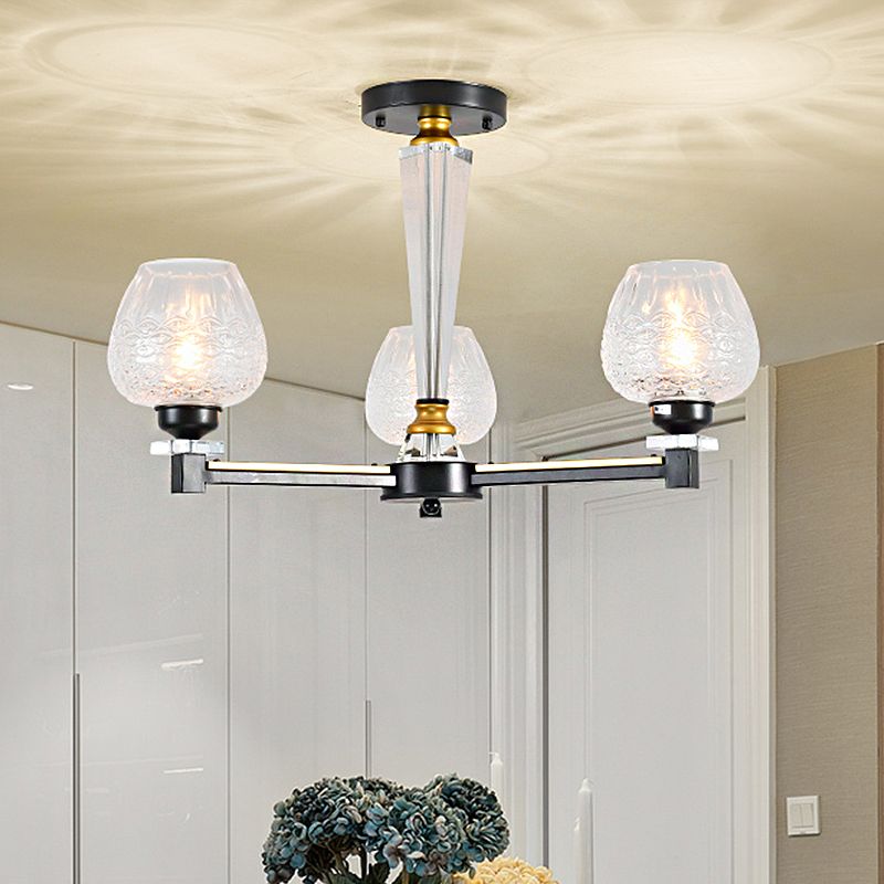 Cup Shape Living Room Pendant Lamp Traditional Crystal 3/6 Lights Black Chandelier Light Fixture